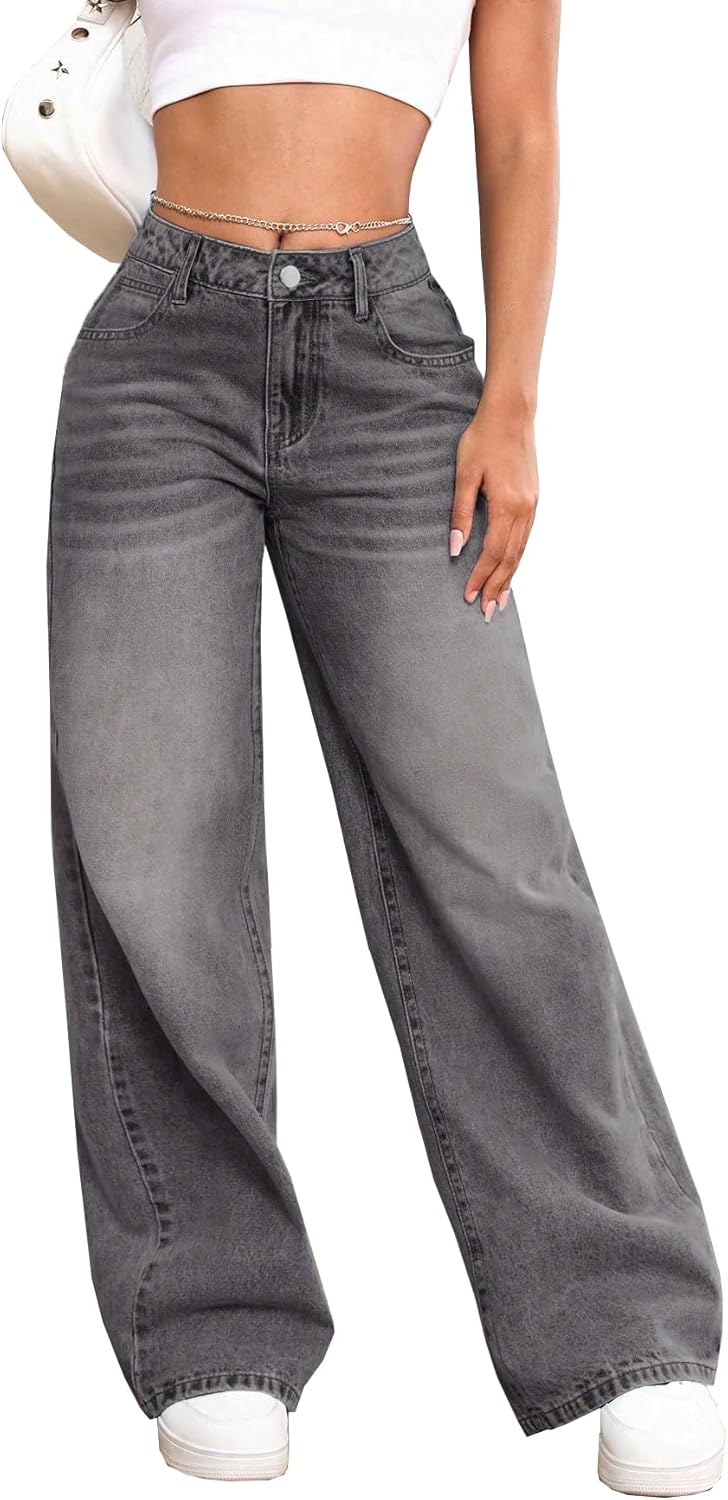 Mid Rise Straight Leg Jeans for Women, Flower Embroidered Trendy&Cute Womens Denim Pants