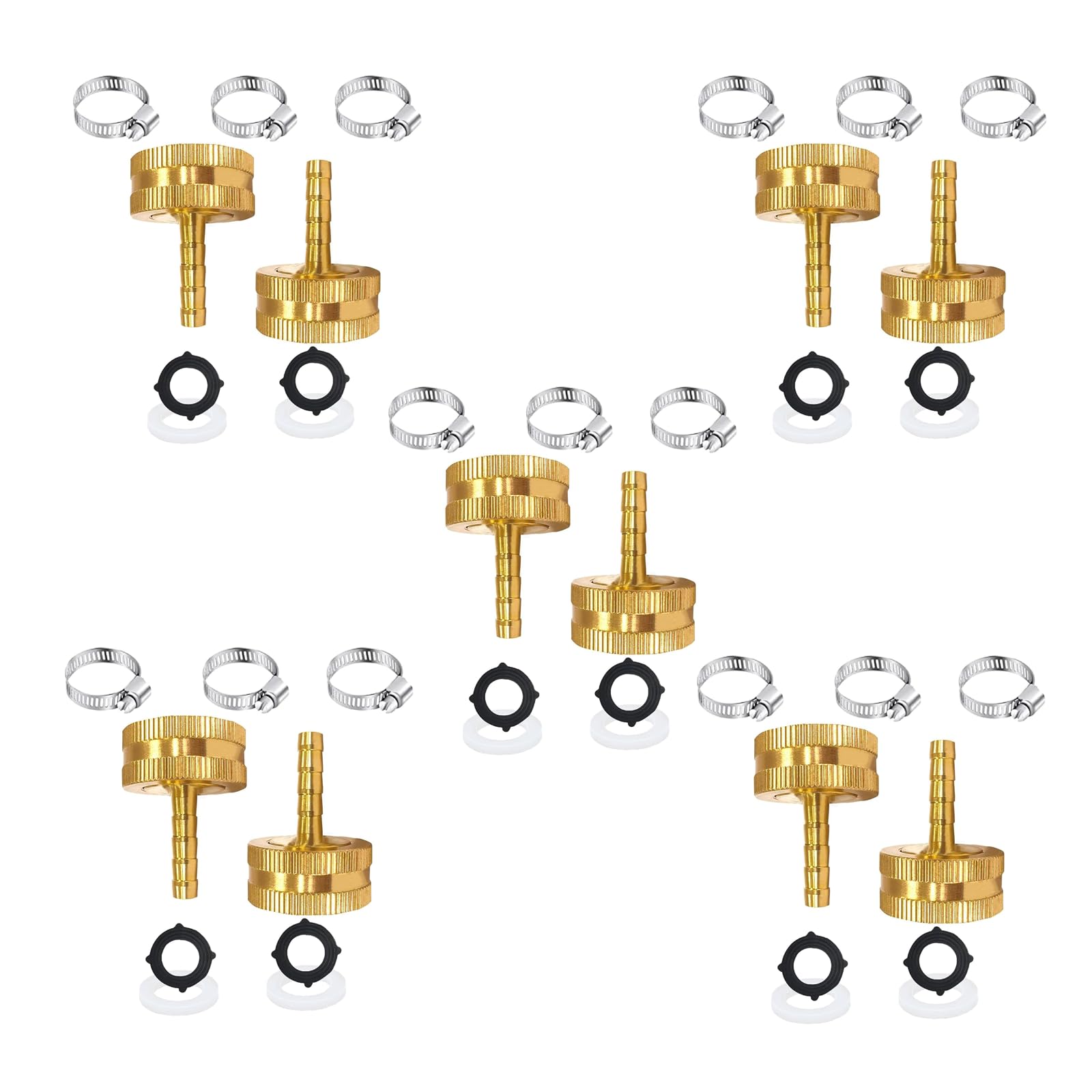 AOPANDA Conector de reparación de extremo de manguera de agua de latón macizo de 3/8 pulgadas x 3/4 pulgadas, incluye abrazaderas y juntas de acero inoxidable (10 unidades)