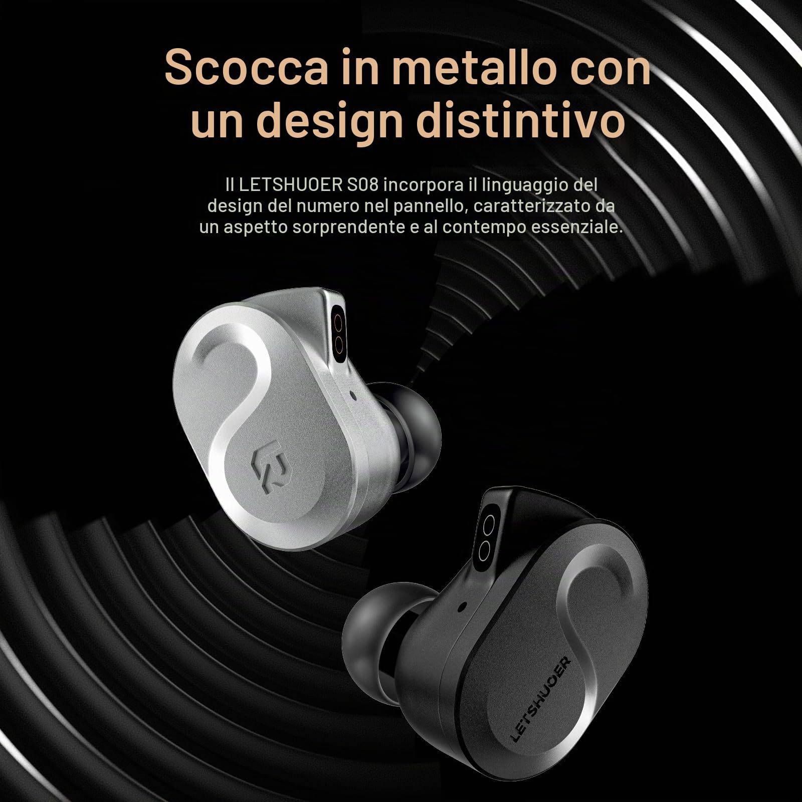 Letshuoer S08 - Auricolari in-ear di quarta generazione, con doppia bobina da 13 mm, driver magnetico planare, Hi-Fi, cablati, IEM planare con cavo in rame placcato argento a 2 pin staccabili (nero)