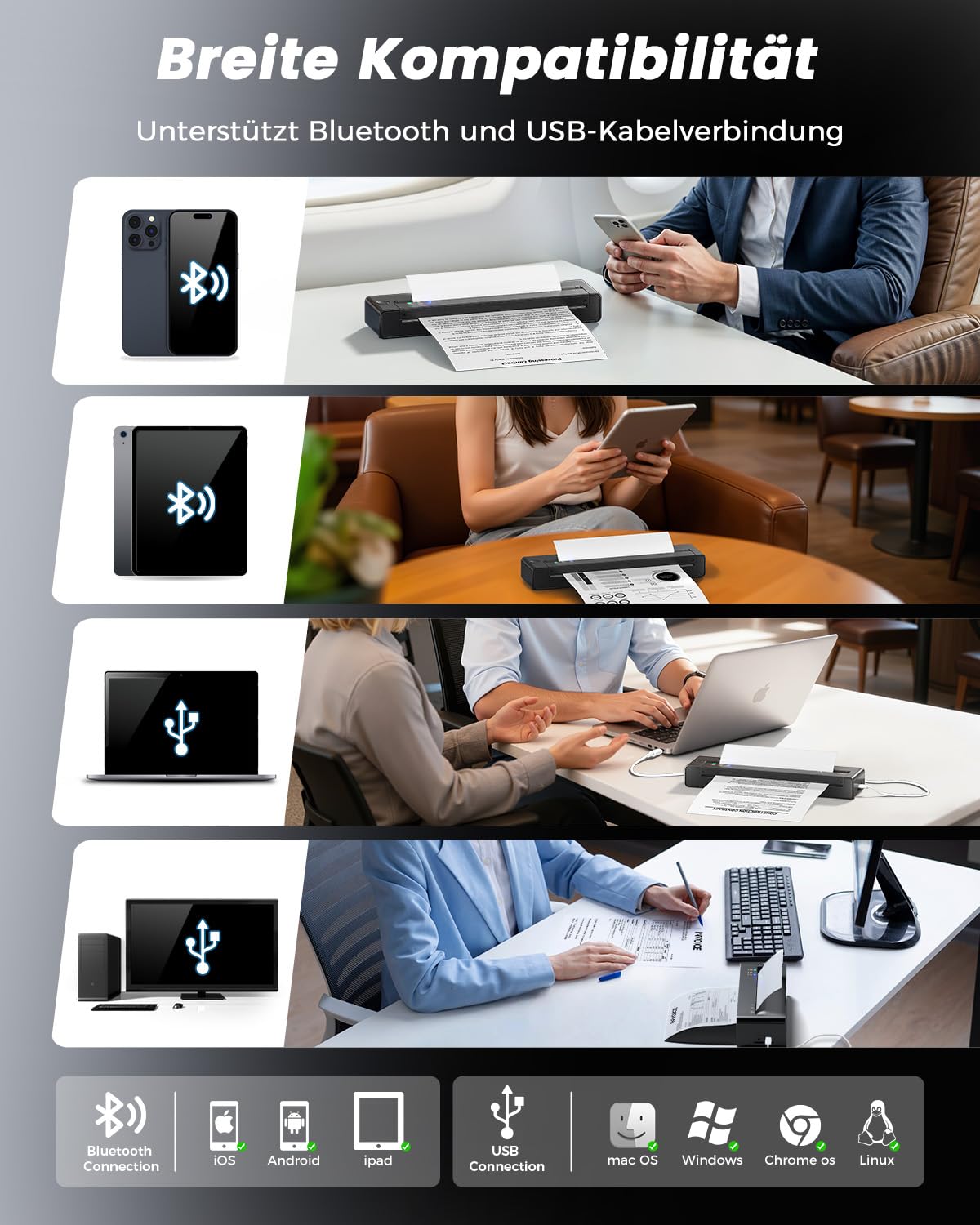 TATTMUSE Thermodrucker A4 Unterstützt das Format A4/A5/B5, Bluetooth Mobiler Drucker, Lernen, Tragbarer Drucker Kompatibel mit Phone, Monochromer Reisedrucker Nur Thermopapie