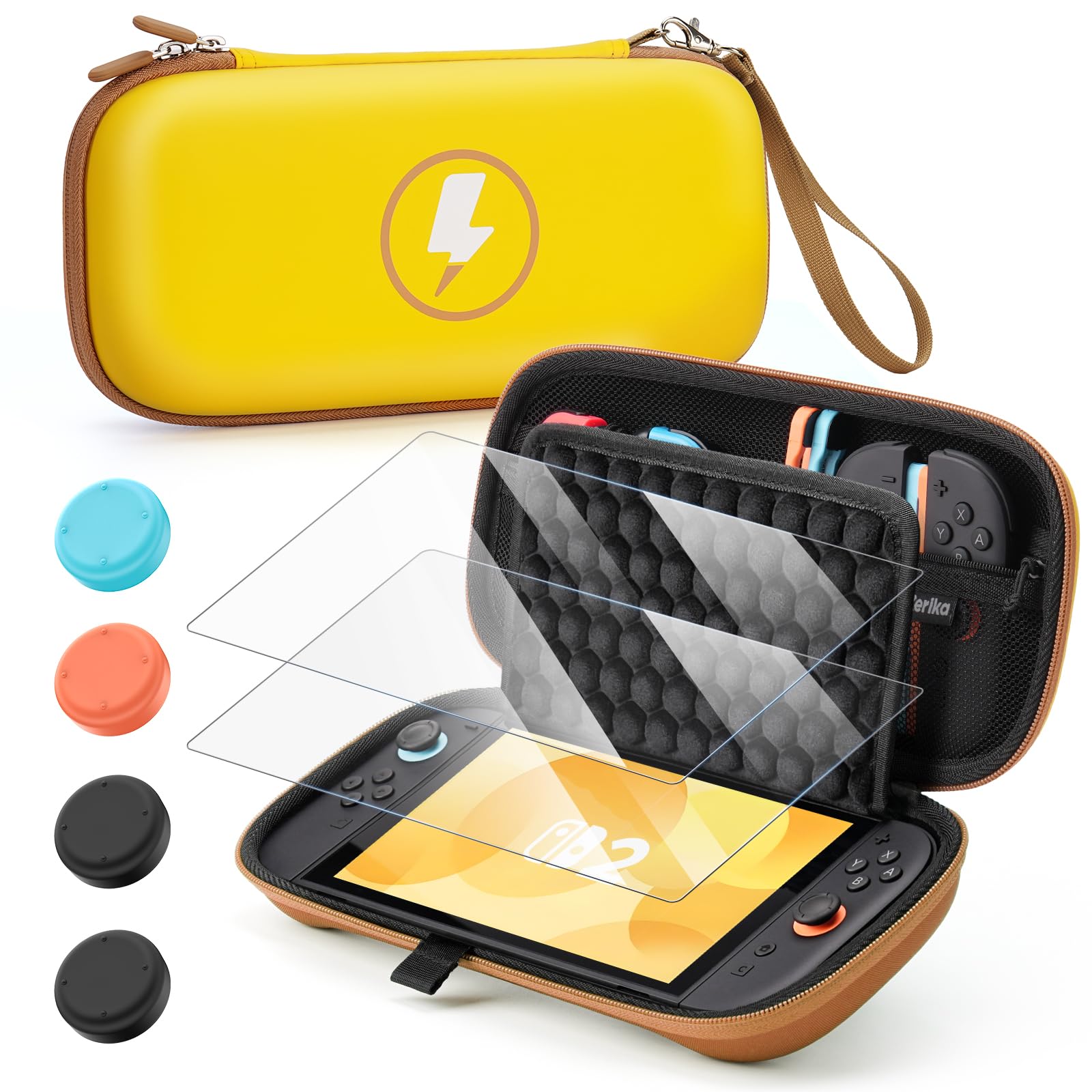 Nintendo Switch 2 Carrying Case Yellow Screen Protector Stick Covers Travel Bag