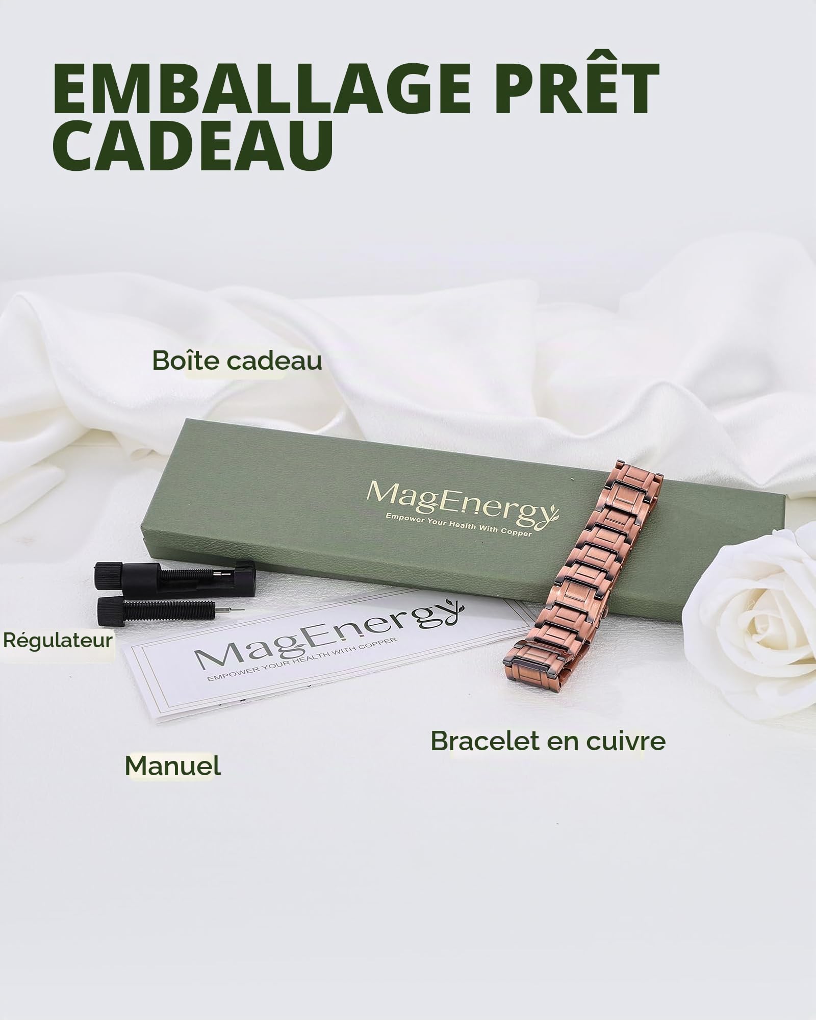 MagEnergy Bracelet en Cuivre à 99,99% pour Homme, Bracelet Magnétique avec Aimants Haute Puissance, Bracelet Réglable avec Outil de Retrait et Écrin Cadeau