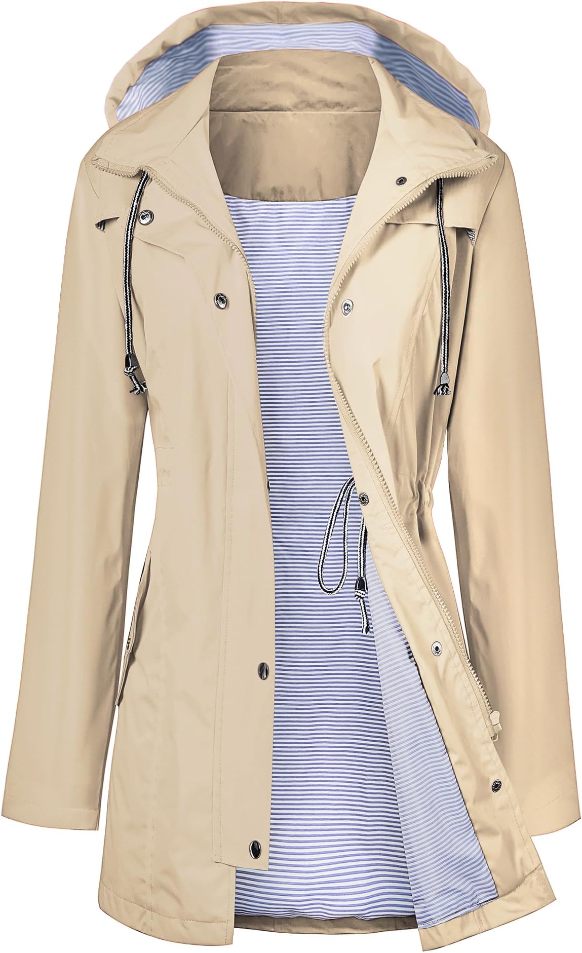 Raincoat Women Waterproof Long Hooded Trench Coats Lined Windbreaker Travel Jacket S-XXL