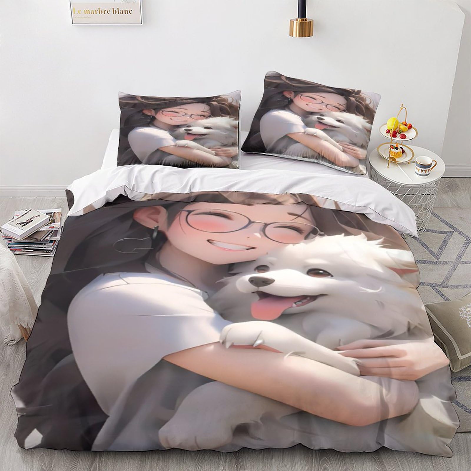 Housse de couette chien 3D 200x200 cm avec taie d'oreiller en microfibre animée