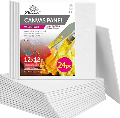 Miniatura 49 de PHOENIX - Juego de 12 paneles de lienzo de algodón con triple imprimación para pintura al óleo y acrílica Blanco