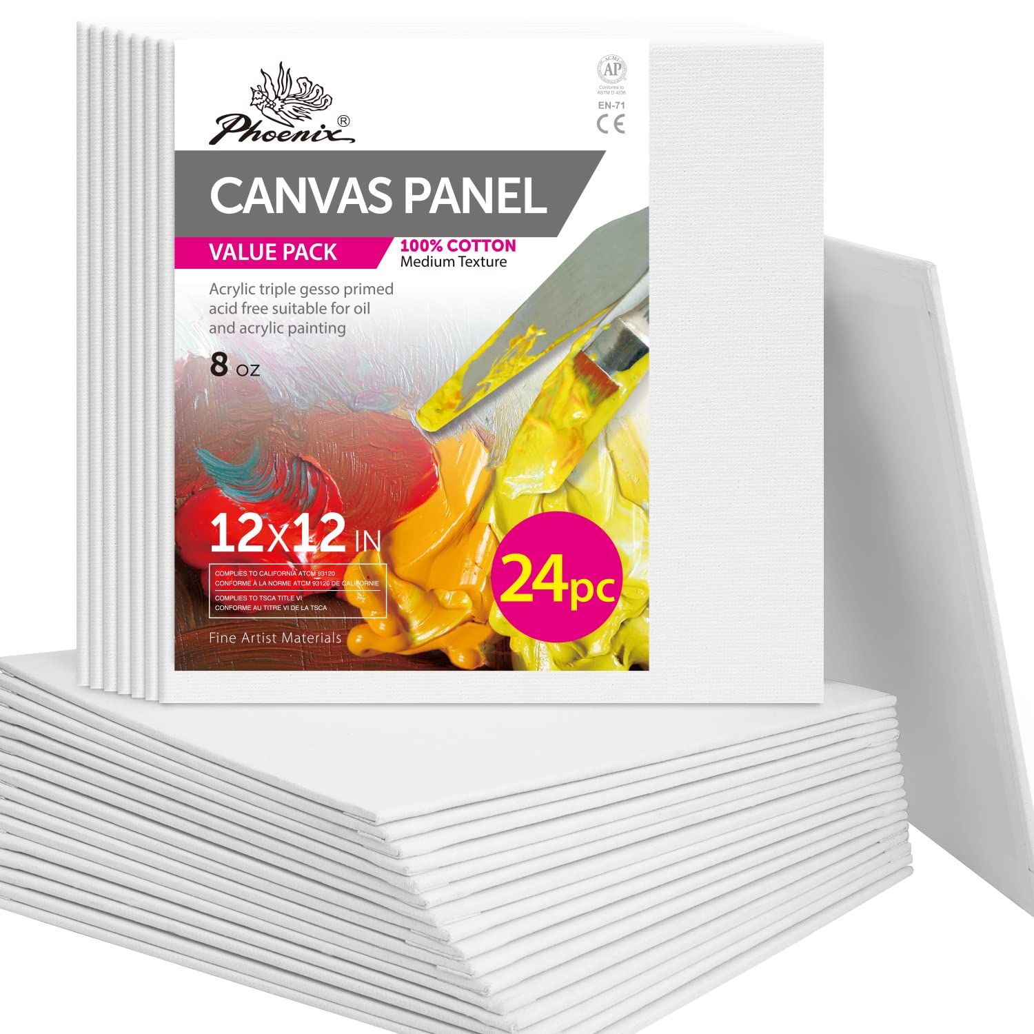 Snapklik.com : Painting Canvas Panels 12x12 Inch, 24 Bulk Pack - 8 Oz ...