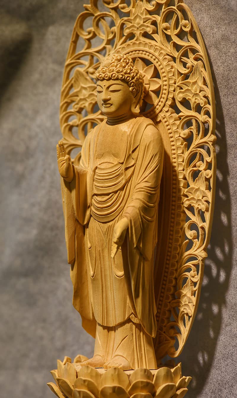 Amazon｜木彫り 仏像 阿弥陀如来立像 高級天然 ツゲ木彫り＿（戌・亥年