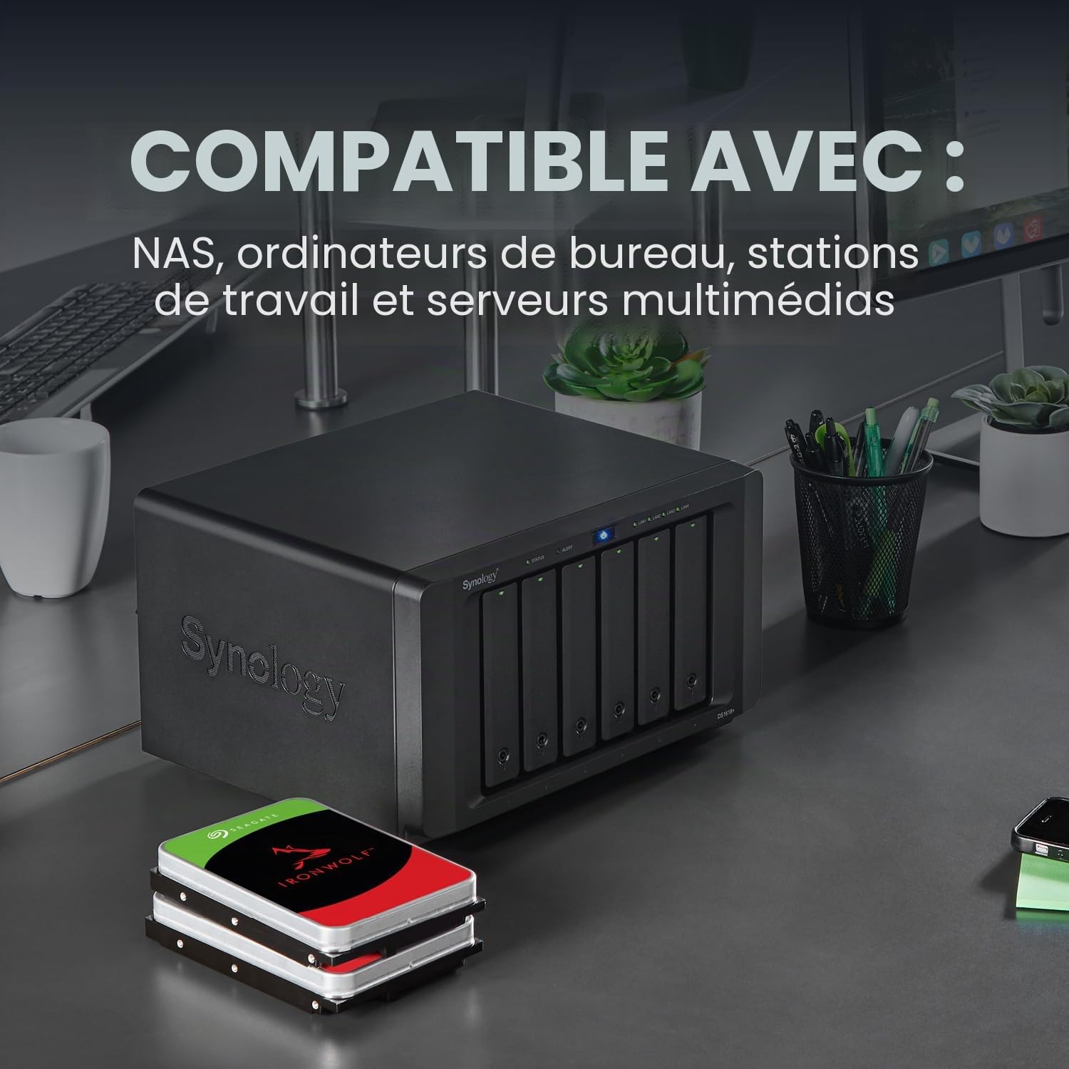 Seagate IronWolf 12To, Disque dur interne NAS HDD, CMR 3,5" SATA 6Goit/s 7 200 tr/min, 256 Mo de mémoire cache, pour NAS RAID, Ouverture facile, services Rescue valables 3 ans (ST12000VN0007) | 7200 tr/min. HDD optimisé NAS 24/7. AgileArray, All-CMR, capt
