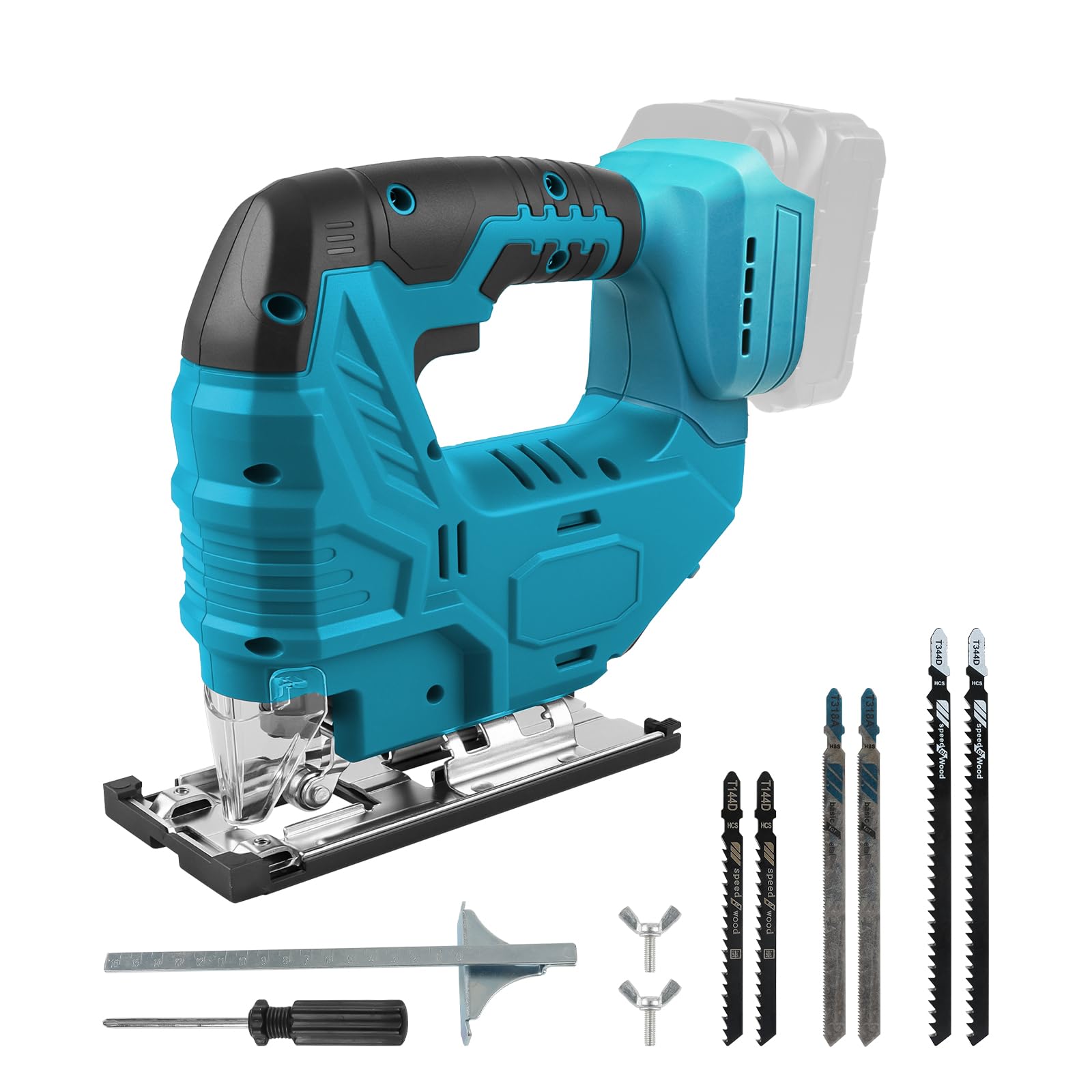 Sierra de calar con batería Makita de 18 V, 800 W, 2700 RPM, herramienta de corte sin escobillas, corte biselado de 45°, 4 acciones orbitales, con hojas de sierra de calar para rectas/curvas