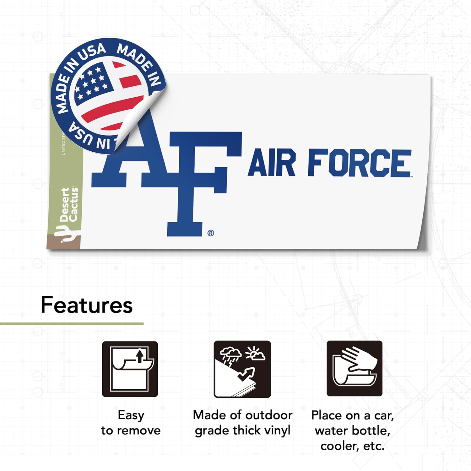 Desert Cactus United States Air Force Academy Car Accessories Metal License Plate Frame and Sticker for Front or Rear of Car (Sticker Frame Combo - Alumni)