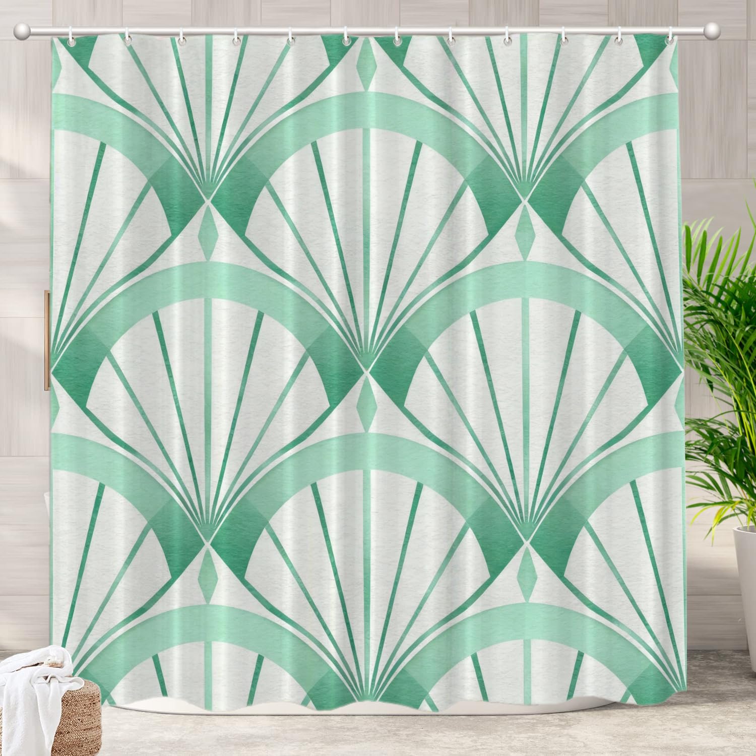 Rideau de douche Art Déco turquoise idéal pour une salle de bain relaxante