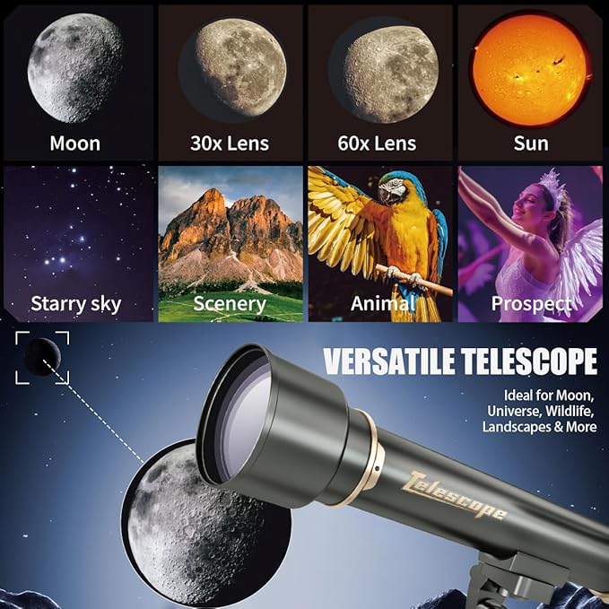 Telescopio para Niños y Adultos con Lentes 60X/30X, Trípode Ajustable miniatura 5
