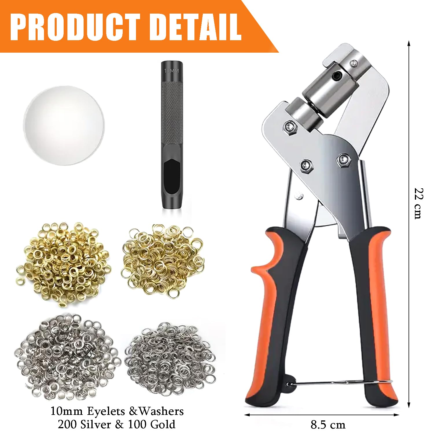 Cobenga 10mm Eyelet Punch Kit with 300pcs Eyelets, Professional Magnetic Grommets Eyelets Set, Grommet Press Hole Punch Plier - Image 2