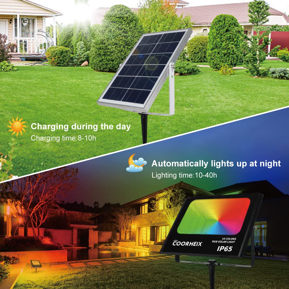 COORHEIX RGBW Solar Flood Lights Outdoor with Remote,LED