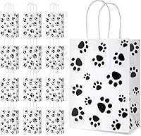 Blulu 20 Pack Dog Paw Gift Bags with Handles - Cute Puppy Paw Print Goodie Bags for Pet Parties, Treats & Favors, 6.3x3.1x8.6 Inches