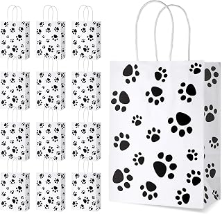 Blulu 20 Pack Dog Paw Gift Bags with Handles - Cute Puppy Paw Print Goodie Bags for Pet Parties, Treats & Favors, 6.3x3.1x8.6 Inches