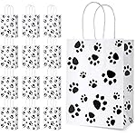 Blulu 20 Pcs Puppy Dog Paw Gift Bags with Paper Twist Handles, Dog Gift Paper Paw Treat Goodie Bags for PET Treat Party Favor, 6.3 x 3.1 x 8.6 Inch(White Backing)