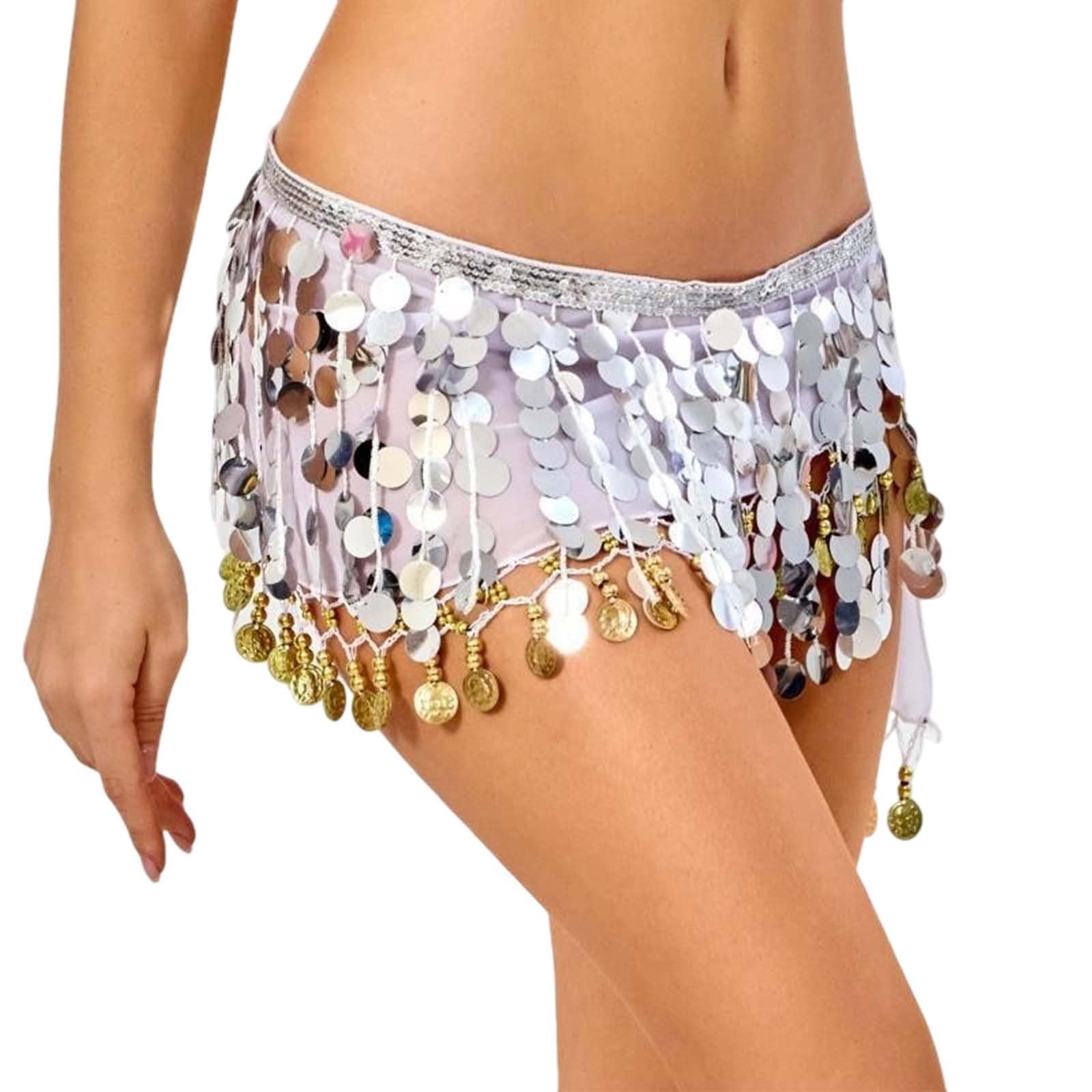 Women' Glitter Skirt, Exquisite Belly Dance Hip Scarf with for Carnival Dress, Rave Outfit, Christmas Sequin, Costumes