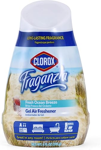 Clorox Fraganzia - Ambientador de gel de cono Fresh Ocean Breeze de larga duración para armarios, baños, cocinas, oficinas, ambientadores para el