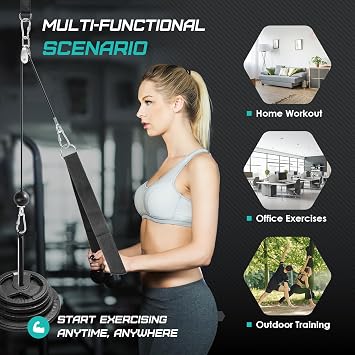 Cable Pulley System for Home Gym with Tricep Rope | for Lat Pull Down and Arm Back Shoulder Workout, Cable Machine Attachments for Strength Training