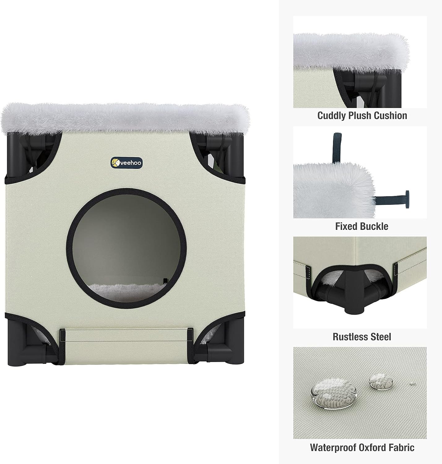 Veehoo Cat Cube Bed House - Stackable Cat Condo with Removable Sleeping Pad, Kitty House for Indoor Cats, Cat Cave with Waterproof Oxford Fabric & Stainless Steel