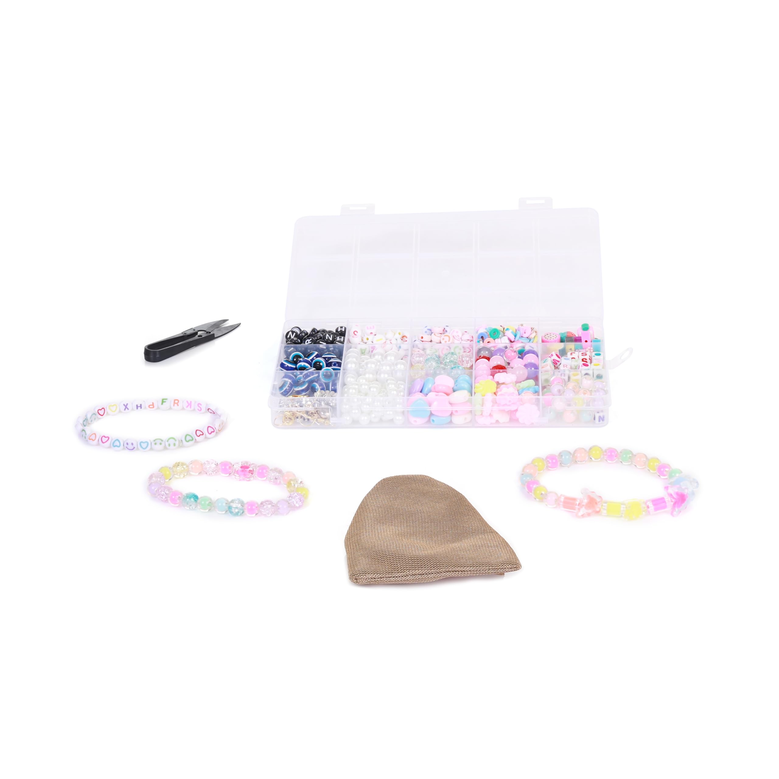 Ambitieux 15-Compartment Bracelet Making Kit for Girls & Kids – 400+ Beads Including Evil Eye, Pearl, Alphabet, Smileys, Hearts, Charms & Tools – DIY Jewelry Craft Set with Cutter, Elastic Thread & Gift Bag Birthday girls 2 3 4 5 6 7 8 9 years (All mix) - Image 7 thumbnail