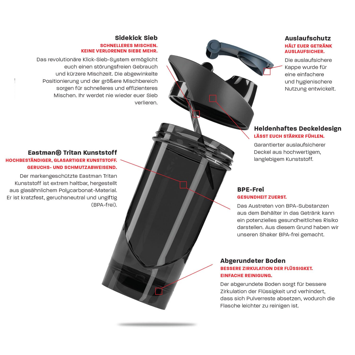 Hero Pro Classic Shaker Stark 700 Ml – Senza BPA, Tritan, Sistema Sidekick – Borraccia Fitness Shieldmixer