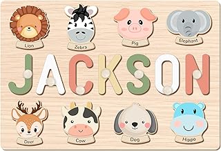 Personalized Name Puzzle for Kids, Personalized Baby Gifts Custom Name Puzzles for Toddlers 1-3 Animal Puzzle, Customized 1st Birthday for Girls & Boys Wooden Puzzle Montessor Toys for Kids