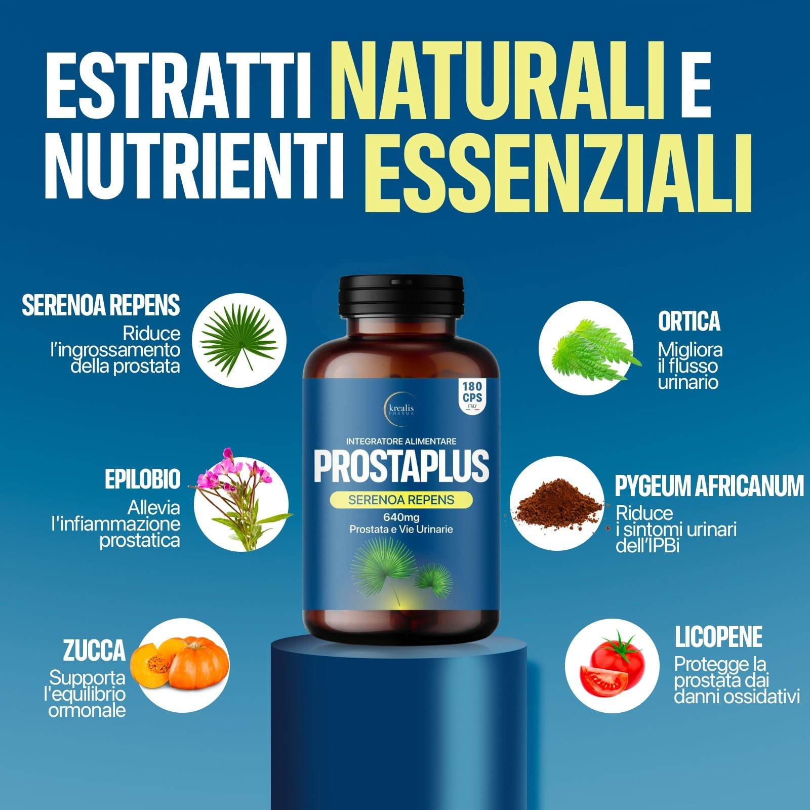 Prostaplus - Serenoa Repens 640mg, 180 Capsule (fino A 6 Mesi Di Trattamento), Saw Palmetto, Prostata Integratore, Formula Potente Con 6 Estratti Mirati Per Il Benessere Completo Dell’uomo