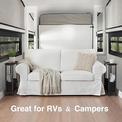 Miniatura 11 de Mesa auxiliar de carga delgada con almacenamiento, para espacios pequeños y dormitorio Marrón (Rustic Brown),Negro