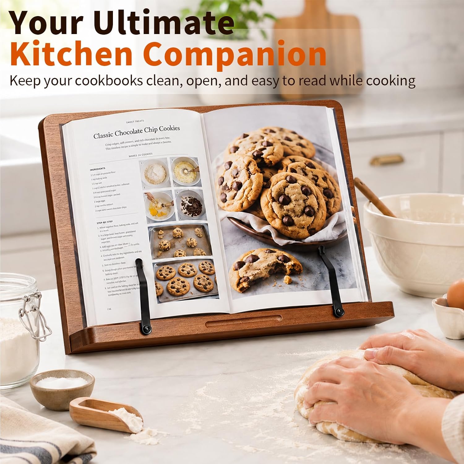 Bamboo Cookbook Stand for Kitchen Counter, 6 Adjustable Angles