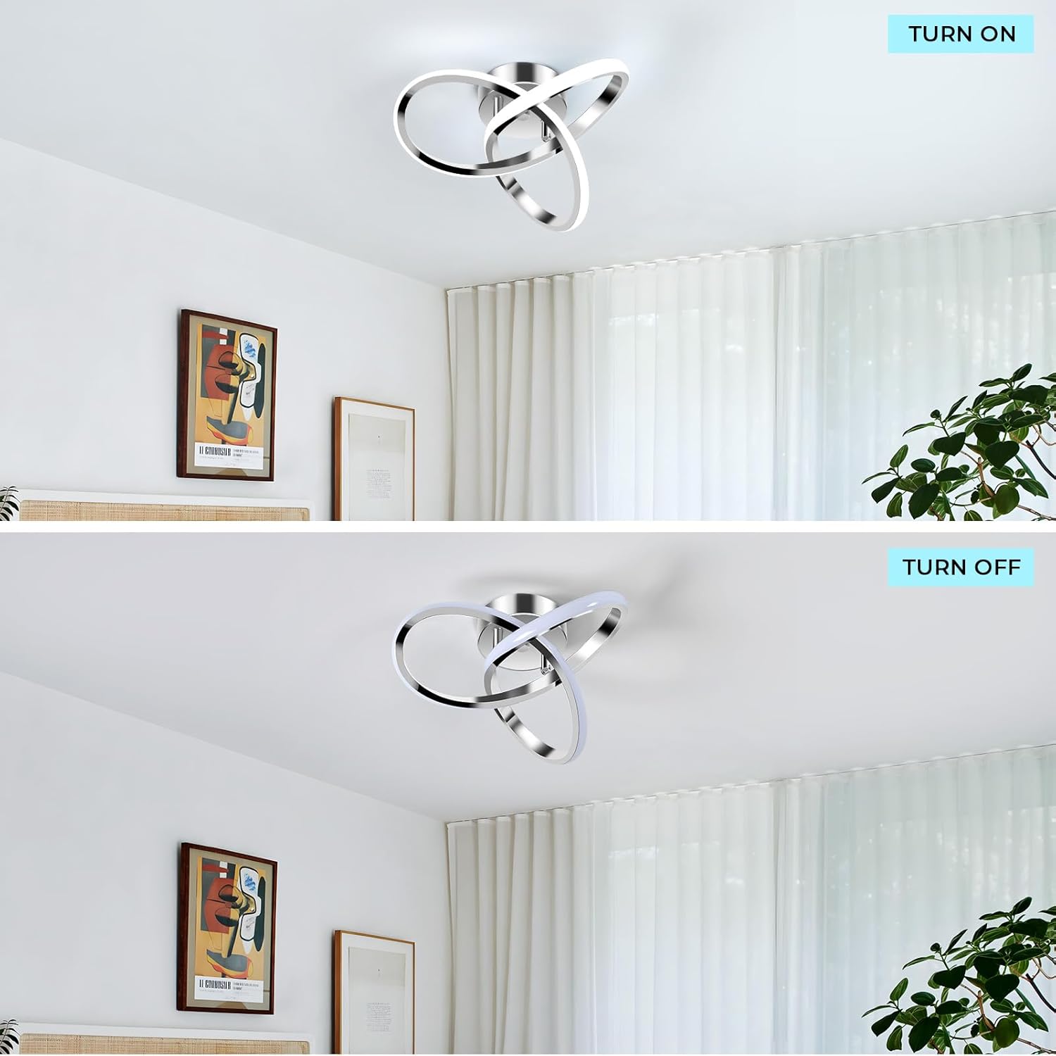 Goeco Modern LED Ceiling Light, 9.8'' 6500K Semi Flush Cool White Design for Bedroom, Corridor, Bathroom, Office, Kitchen, Laundry Room