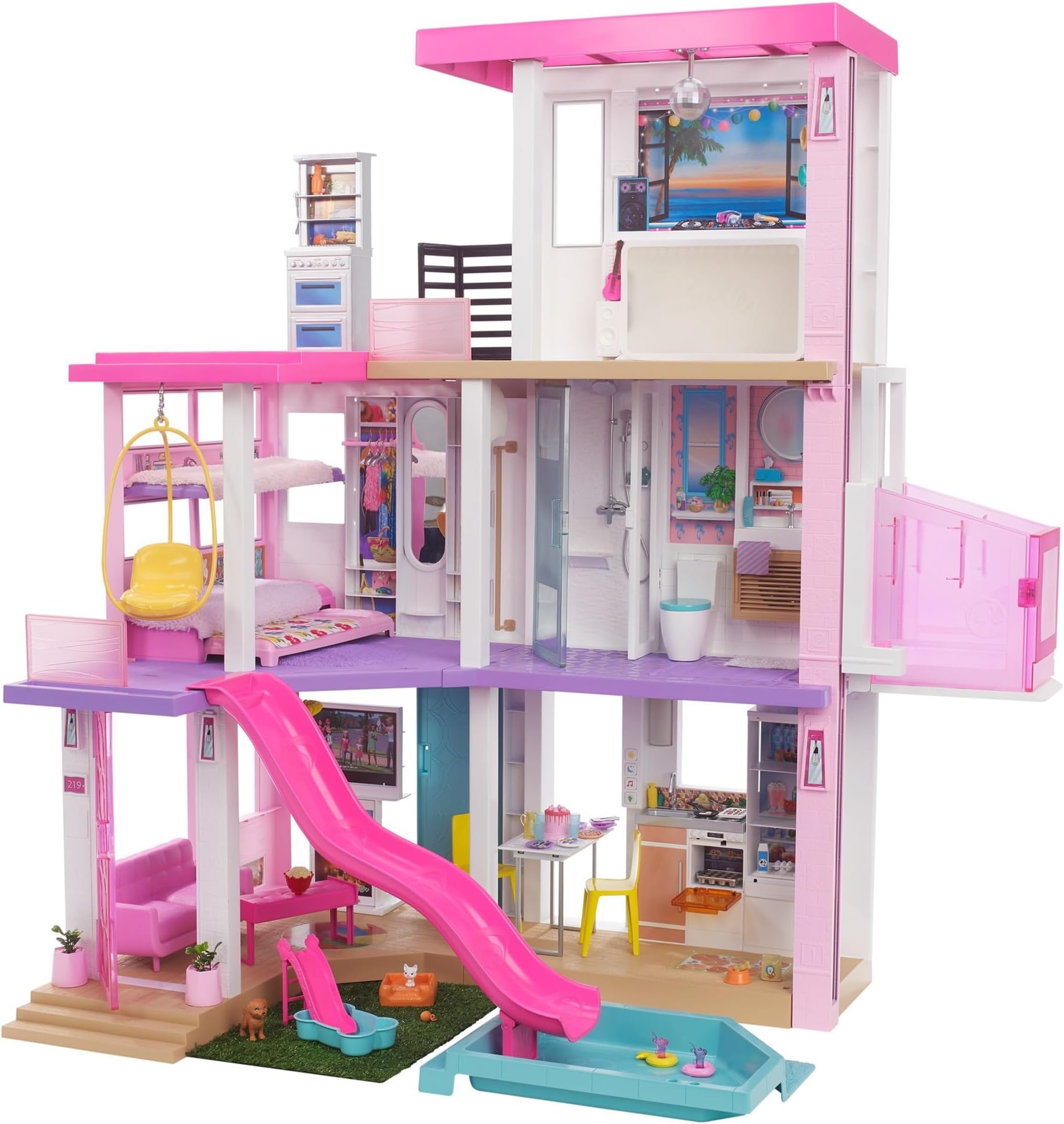 Barbie GRG93 Dream House with Lights and Sound, House with Pool and Elevator, Includes Dress Up Doll, House and Accessories, Ages 3 and Up