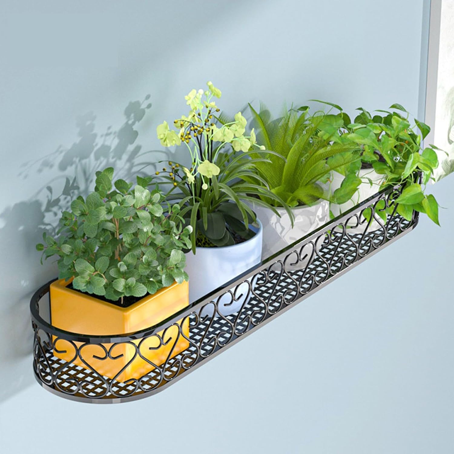 Plant-Racks Wall-Mounted Flower Shelf Holder – Iron Plant Pot Stand for Balcony, Living Room, Entryway Decor – Indoor/Outdoor Plant Display Rack(50 * 20 * 12cm)
