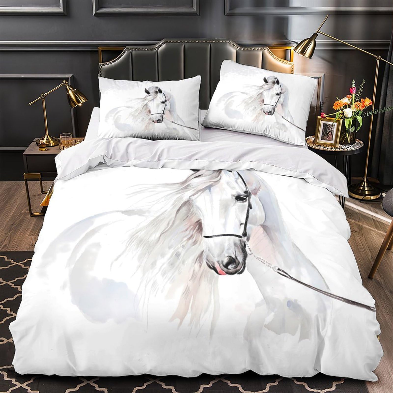 Housse de couette cheval blanc 3D pour transformer la chambre enfant
