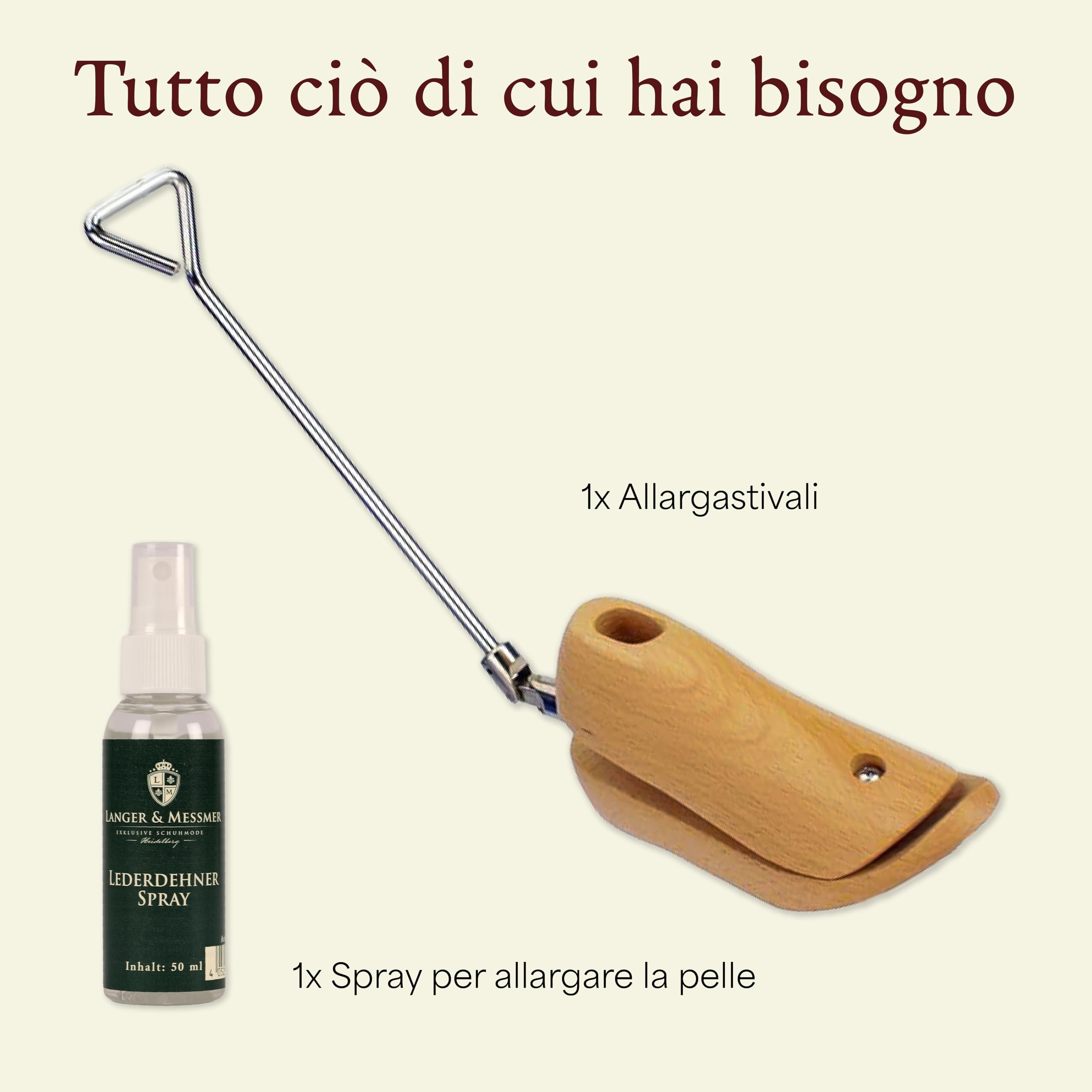 Langer & Messmer allunga scarpe e stivali per il collo del piede per uomo contro la pressione delle scarpe - in legno massiccio di faggio incl. spray allunga pelle 50ml