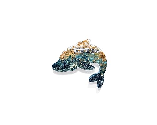 Miniatura 5 de Pick a Gem Handmade Epoxy Resin Ocean Animal Pin Brooch Onyx Peridot Aventurine Amethyst Dolphin Manta Ray Octopus Sea Turtle Jellyfish (Dophin with