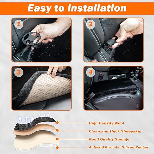 Miniatura 5 de XYZCTEM Cojín de asiento de automóvil suave y genuino de lana suave cálido para silla de automóvil y oficina antideslizante ajuste universal 192 x