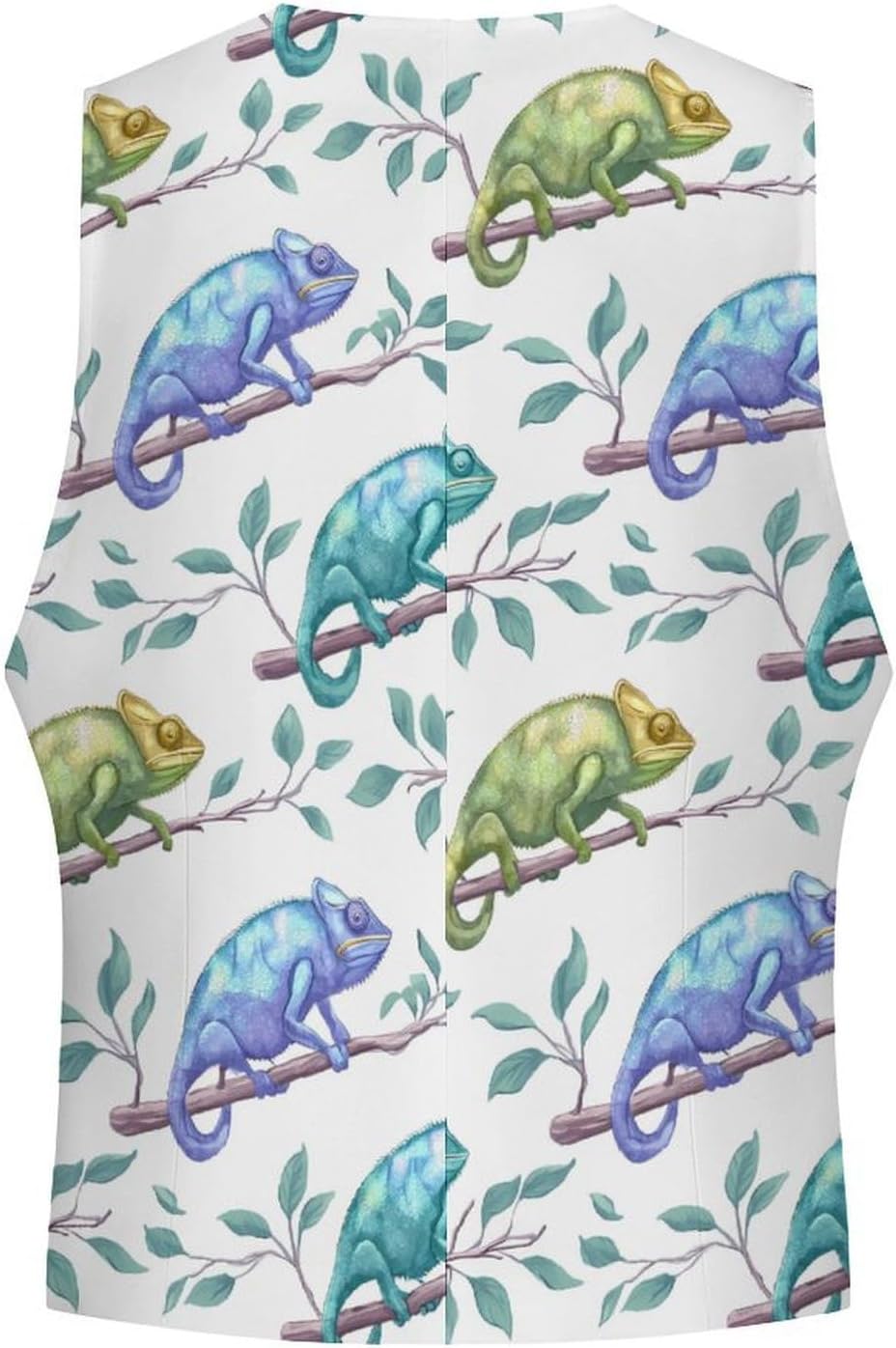 Chameleon Animals on Branches Men's Suit Vest Formal Vests Casual Dress Fit Waistcoat Casual Tuxedo for Business