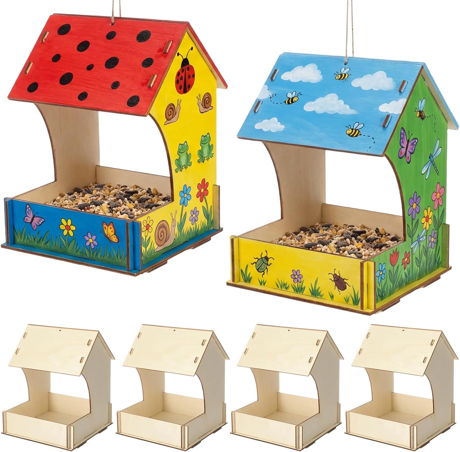 6 Pack Wooden Bird Feeder Kits, DIY Bird House Kits, Build and Paint Craft for Adults, Unfinished Birdhouse Wood Craft for Educational Fun Art Outdoor Activities Gifts