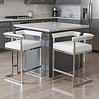 LukeAlon Faux Leather Counter Stools Set of 2, 26" Upholstered Modern Low Back Barstools Chrome Base Open Design White Kitchen Island Stools