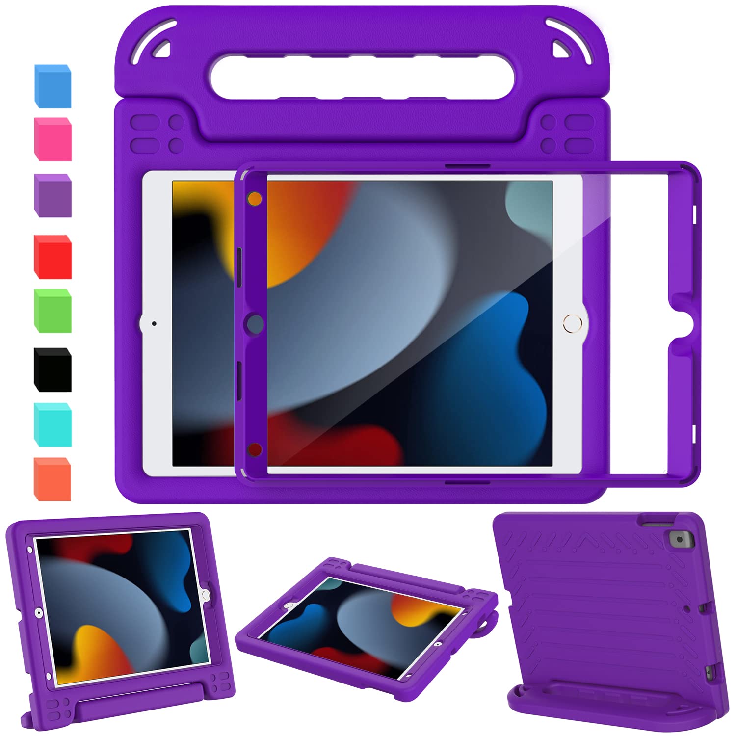 AVAWO Case for iPad with Adjustable Handles (Purple, for iPad 9th/8th/7th Gen 10.2" 2021/2020/2019)