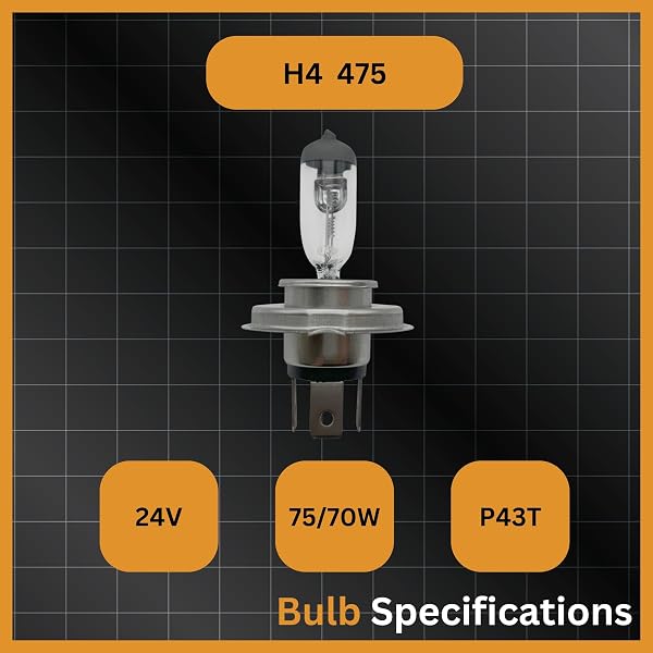 Tek Automotive Truck & Lorry H4 475 Headlight Bulbs 24V 75/70W Twin Pack – P43T Halogen E-Marked Road Legal - 4