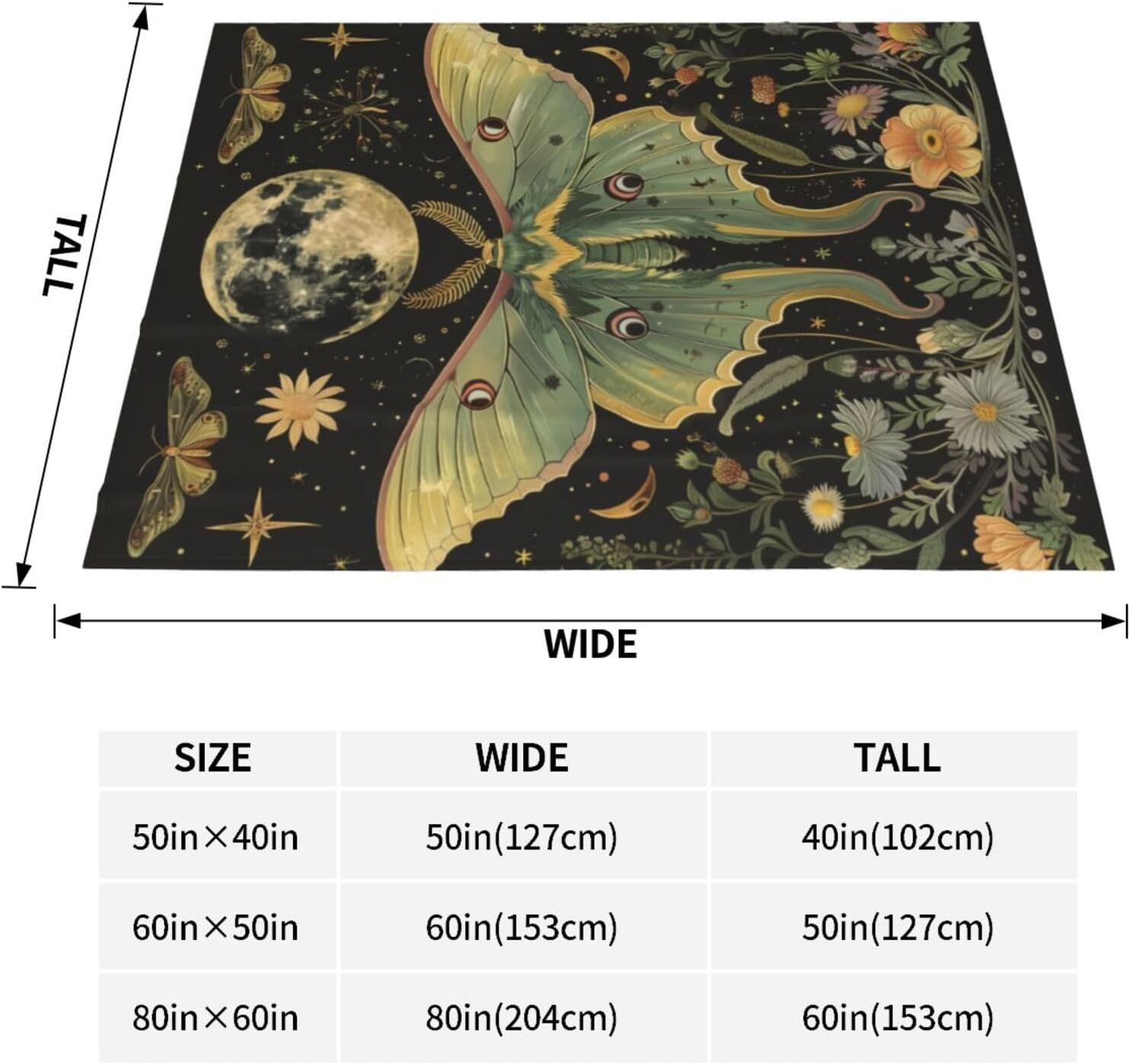 Moth Moon Phases Blanket Gifts for Women Kids, Mystical Butterfly Floral Flannel Blankets, Warm Cozy Soft Throw for Bedroom, Camping, Couch, Decor 50x60 in - Image 4