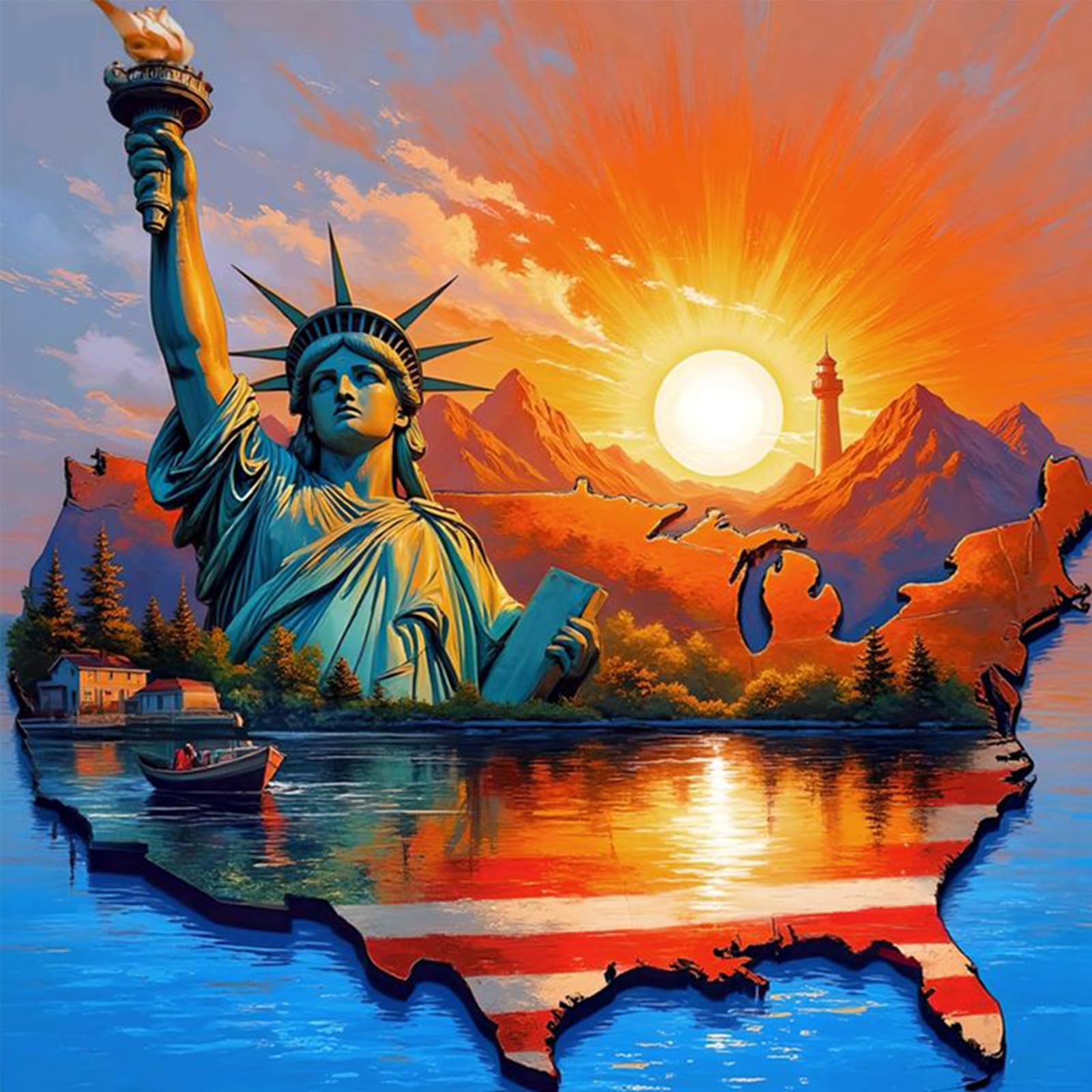 Poetrydraw G006 Diy Statue Of Liberty Paint By Numbers Kit - 15.75X15.75 Inch Canvas Oil Painting For Beginners & Adults, Home & Gift (G006)