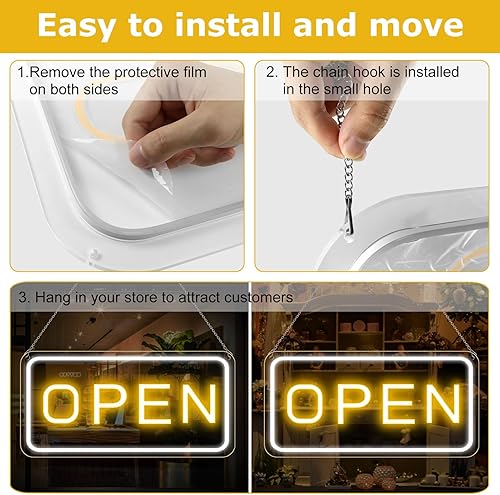 Miniatura 5 de Letrero de apertura LED de neón, brillante de 22.8 x 11.8 pulgadas para negocios, letrero grande abierto con interruptor de encendidoapagado,