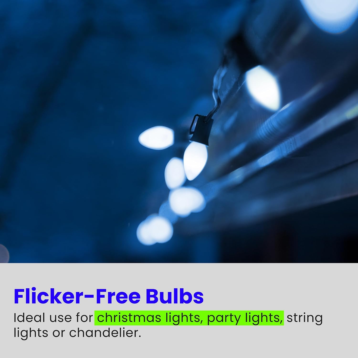 Feit Electric BPC7/B/LEDG2/2/6 7W Equivalent 0.5 Watt Candelabra Base Holiday Party Decorative LED C7 Light Bulb, 2.15" H x 1" D, Blue, 12