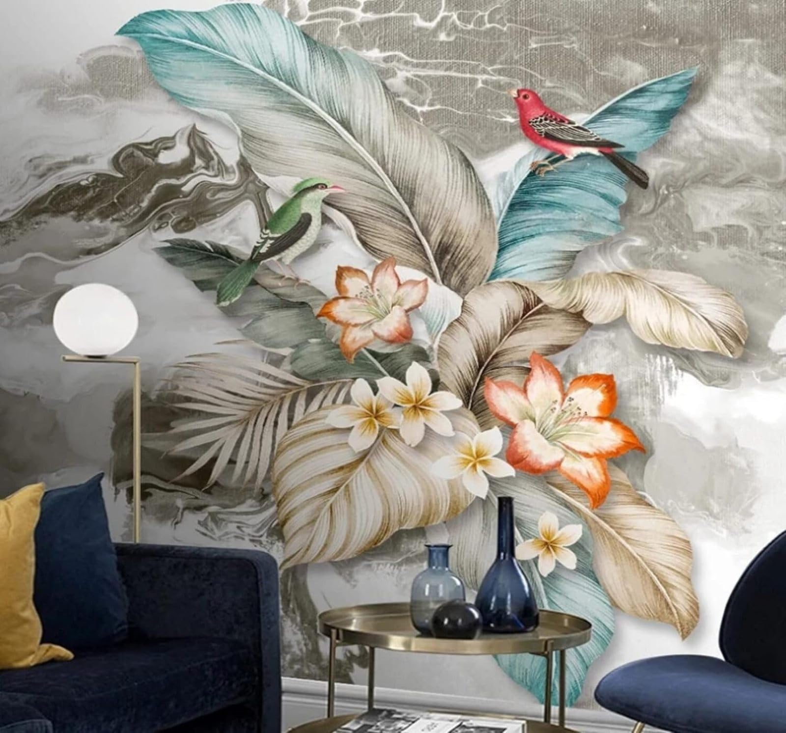 XLMING Abstract Hand Drawn Plants Leaves Birds 3D Wallpaper Luxury Home Dining Decor Paste Sofa Living Room The Wall for Bedroom Mural-400cm×280cm
