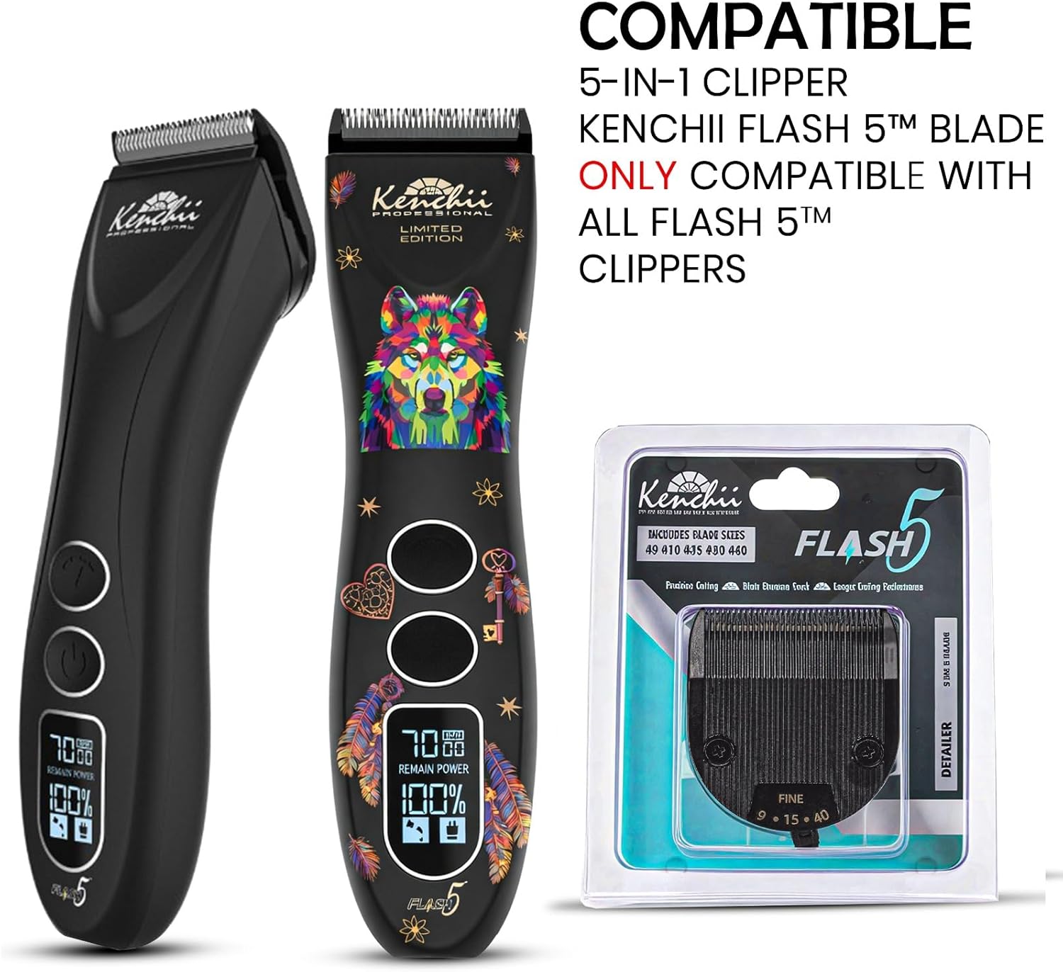 Kenchii Professional Dog Clipper Blade Flash 5 Pet Hair Clipper - Detachable Stainless Steel Blades for Dog Grooming - Hair Clippers & Accessories Pet Shaving Blades. (KEFB5-SLD)