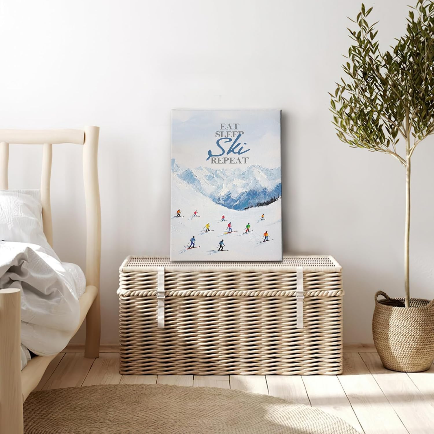 HIWX Winter Ski Wall Decor, Cozy Winter Skiing Framed Canvas Painting Wall Art Decor, Eat Sleep Ski Repeat Wall Art Home Decoration for Home Bedroom Living Room, 11x14 - Image 3